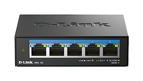 Image of D-Link DMS-105 5-Port 2.5G Multi-Gigabit Unmanaged Desktop Switch with five 2.5 Gigabit Ports, Fanless, Low Profile, Compact, Metal Housing, QoS, UK Plug Only