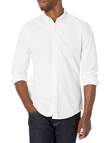 Image of Amazon Essentials Men's Slim-Fit Long-Sleeve Oxford Shirt, White, M