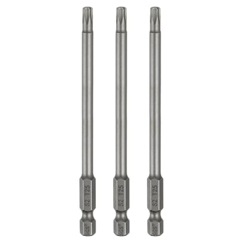 Image of sourcing map 3pcs T25 Torx Head Screwdriver Bit 1/4" Hex Shank 4" (100mm) Long Magnetic No Hole Tip Tamper Proof 6 Point Star Screw Driver Drill Bits S2 Steel Industrial Power Screwdrivers