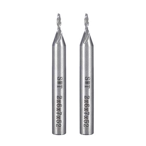 Image of sourcingmap 2Pcs 6mm Shank 2mm x 7mm Straight Flat Nose End Mill Cutter CNC Router Bits 2 Flute