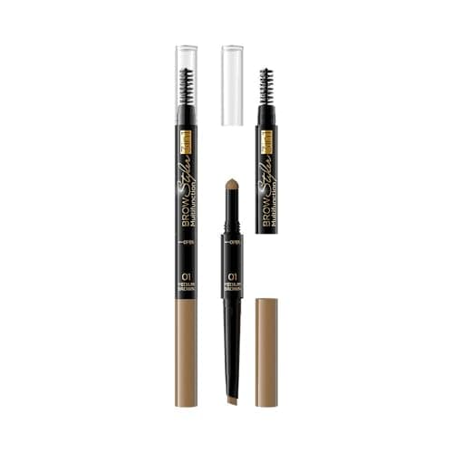 Image of Eveline Cosmetics Brow Styler Brow Multifunction Styler 3-in-1 Pencil with Sponge and Brush - No 01 Medium Brown