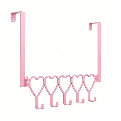 Image of ChYoung Over Door Hooks Hanger Pink Back of Door Coat Hooks Wall Mounted Towel Hanger Stainless Steel Over Door Organizer Storage Coats Hats Bags Keys for Bathroom Bedroom Kitchen (1, Pink Heart)