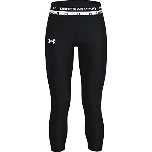 Image of Under Armour Girls HG Armour Crop, compression fit cropped leggings, breathable and lightweight workout leggings for women