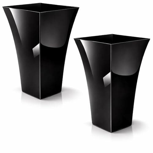 Image of CrazyGadget Large Milano Tall Planter Square Plastic Garden Flower Plant Pot Gloss Finish - for Indoor and Ourdoor (Black, 2)