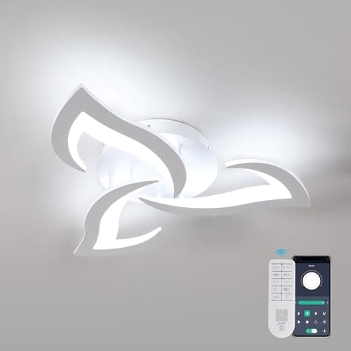 Image of Dorlink LED Ceiling Light Dimmable, 36W 3240LM Modern Design Ceiling Lighting with Remote Control and APP,Acrylic White Flower Fittings Ceilings 3000K-6500K for Bedroom, Kitchen, Dining Room