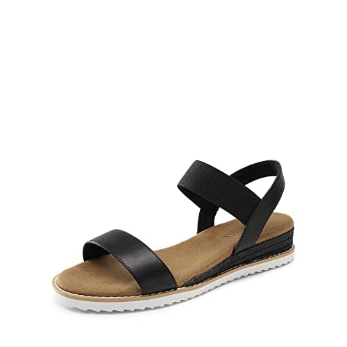 Image of DREAM PAIRS Womens Elastic Flat Sandals Open Toe Summer Espadrille Low Wedge Sandals SDPW2310W-E,Black Size 41 (EUR)/7 UK