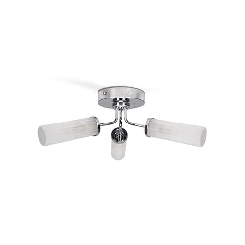 Image of MiniSun | Modern 3 Way Polished Silver Chrome and Reeded Glass Shade Ceiling Light Fitting | Home Décor, Bedside & Desk Lamp | Mains Wired