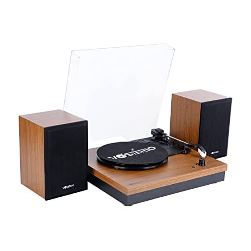 Image of Vosterio Bluetooth Record Player, 3-Speed Belt-Driven Turntable with Bluetooth Input& Output, Aux-in, Two 15W External Speakers, Retro Vinyl Player, Walnut