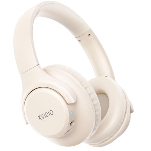 Image of KVIDIO Bluetooth Headphones Over Ear, 65H Playtime Wireless Headphones with Mic, Foldable Lightweight Headset with Deep Bass, Stereo Sound for Travel Work PC phone (Beige)
