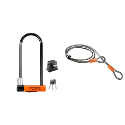 Image of Kryptonite Evolution Long Shackle U-Lock with Flexframe Bracket Sold Secure Gold & Loop Cable Krypto Flex 213cmx10mm, Grey