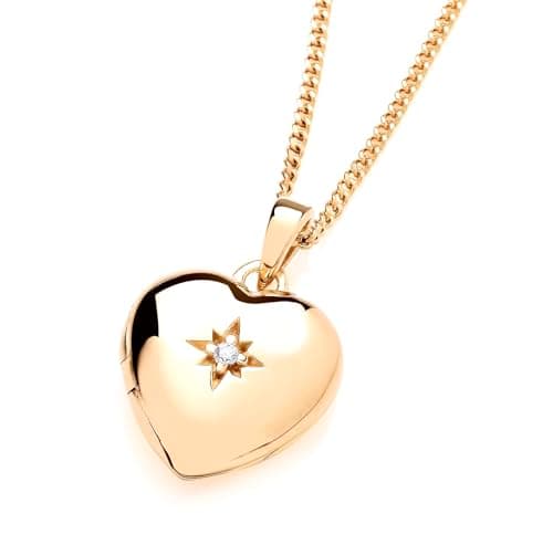 Image of Old English Jewellers 9ct Yellow Gold on Silver Cubic Zirconia Heart Photo Locket Pendant Necklace + 16 18 20 inch Chain (16)