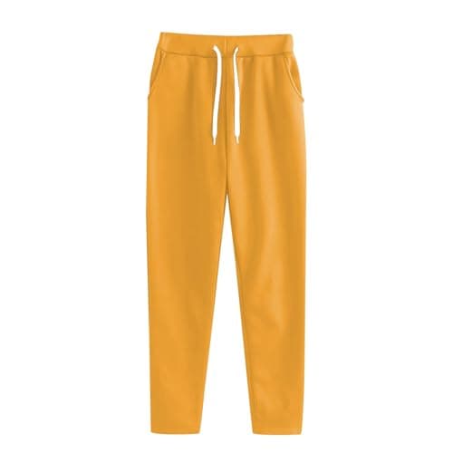 Image of Womens Trousers High Waisted Stretch Solid Color Baggy Sweatpants Drawstring Elastic Waist Trousers with Pockets Slim Straight Tracksuit Bottoms Lightweight Joggers Soft Comfort Lounge Pants Gold