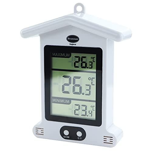 Image of Brannan Digital White Greenhouse Thermometer – Stylish Weatherproof Max Min Thermometer to Monitor Maximum and Minimum Temperatures In a Garden Greenhouse Indoor Room Home Growroom Easily Wall Mounted