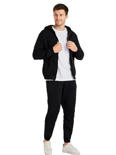 Image of BRAND KRUZE Mens Tracksuit Set Long Sleeve Zip Up Hoodie and Casual Cotton Regular Fit Joggers Set KZMS140 TRACKSUIT BLACK XL