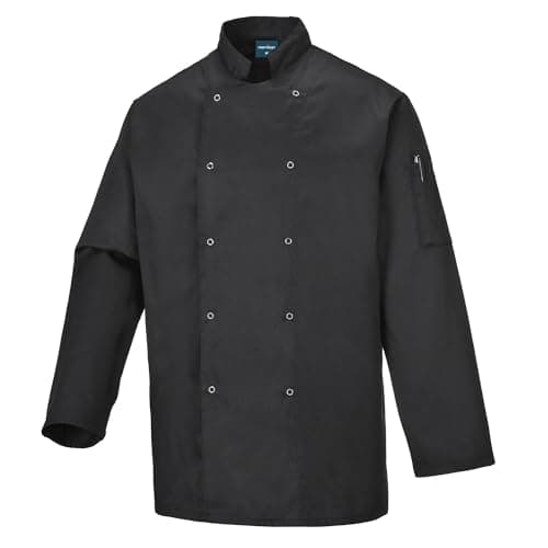 Image of Portwest Suffolk Chefs Jacket L/S, Size: L, Colour: Black, C833BKRL