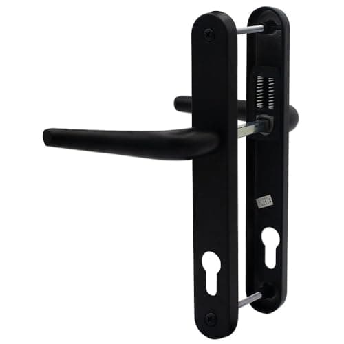 Image of SHIELD HARDWARE uPVC Door Handle 92mm PZ Sprung Pair for PVC and Composite Doors Black 210mm Fixing Centres