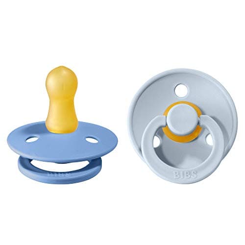 Image of BIBS Colour Soother 2-Pack, BPA Free Dummy Pacifier, Round Nipple. Natural Rubber Latex, Size 1 (0-6 Months), Sky Blue/Baby Blue
