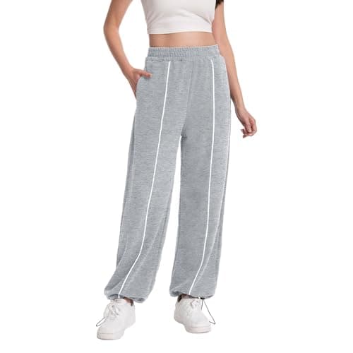 Image of EBANKU Womens Joggers Adjustable Cuff Tracksuit Bottoms with Pockets, Baggy Trousers Ladies Sweatpants for Casual Gym Yoga Gray