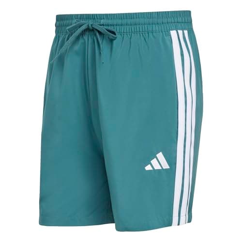 Image of adidas Men's Essential Three Stripes Chelsea Base Short, preloved Teal/White, L