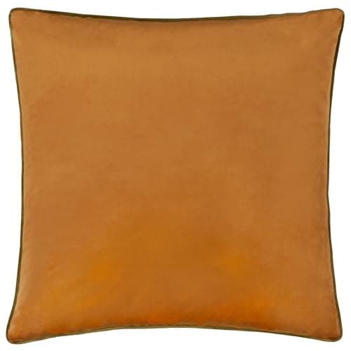 Image of furn. Meridian Feather Filled Cushion – Luxury Contrast Piped Velvet Decorative Pillow (Ginger/Olive - 45x45cm)