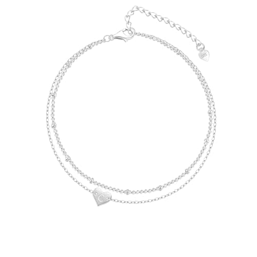 Image of Halora Silver Bracelet for Women, 925 Sterling Silver Heart Bracelets Layered Initial Bracelet Friendship Birthday Jewellery Gifts for Girls Mum Sister Letter C