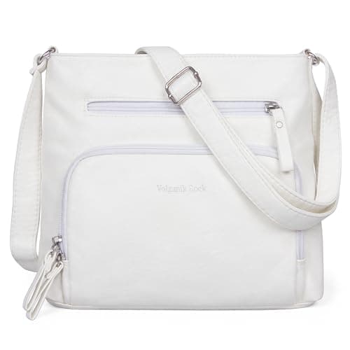 Image of VOLGANIK ROCK Handbag for Women Soft Vegan Leather Cross Body Bag Lightweight and Medium Size Shoulder Bag for Everyday Travel (White)