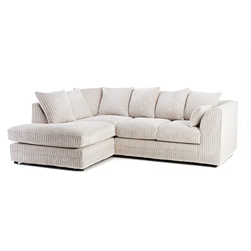 Image of New Luxor Fabric Corner Sofa Cream | Soft Jumbo Cord 3-4 Seater Corner Sofa (Cream, Left Hand Facing)