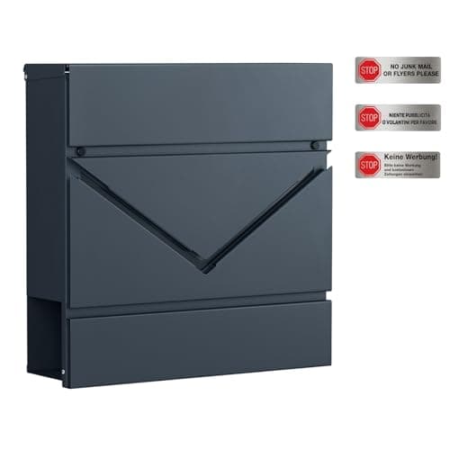 Image of SONGMICS Letter Box, Wall-Mounted Post Box, Mailbox with V-Shaped Viewing Window, Lock and Lid, Newspaper Holder, Easy to Install, Anthracite Grey GMB054G01