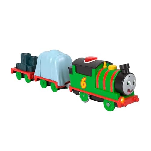 Image of Thomas & Friends Motorized Toy Train Talking Percy Battery-Powered Engine with Sounds & Phrases for Preschool Kids 3+ Years, UK English Version, HWY32
