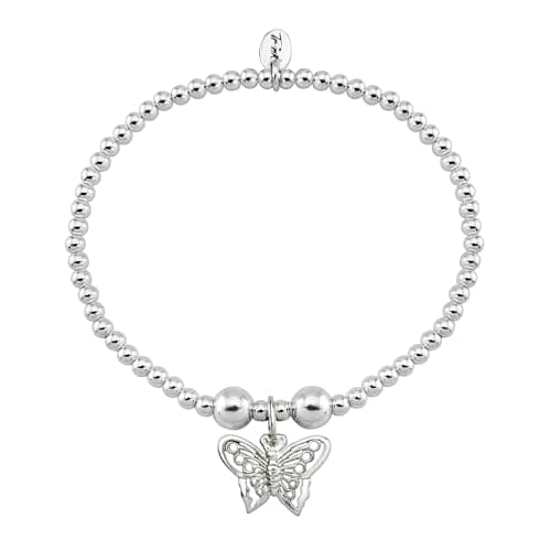 Image of TRINK Brand Butterfly Sterling Silver Beaded Charm Bracelet