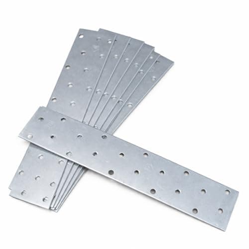 Image of Pack of 10pcs Flat Connecting Joining Plates Repair Connector Mending Galvanised Z275 Brace Bracket Perforated Metal Steel Sheet Timber Wood Fixing Heavy Duty (200 x 40 x 2mm) 8" x 1.5"