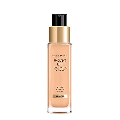 Image of Max Factor Radiant Lift Liquid Pump Medium to Full Coverage Radiant Finish Foundation with SPF30 and Hyaluronic Acid, 090 Amber, Dark Skin Tone, 30ml