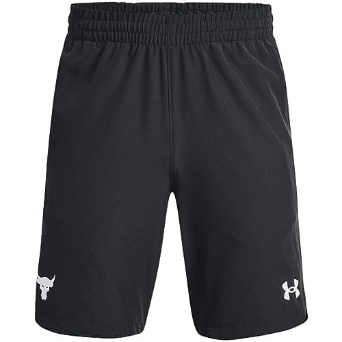 Image of Under Armour Boys Project Rock Woven Shorts Junior Black/White 9-10 Years