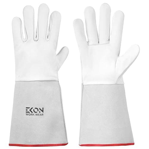 Image of Ekon Tig Welding Gloves Made From Soft Grain Leather Leather Welding Gloves TIG Welding Protective Gloves For Welding, Gardening, BBQ, Metal Work Gauntlets (Large 1 Pair)