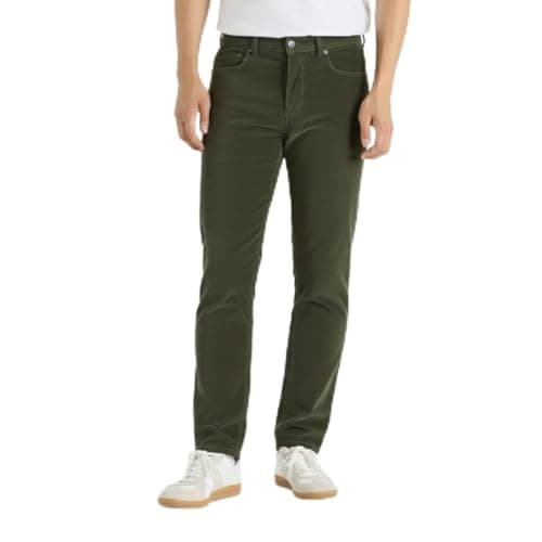 Image of Thread Bloom Mens Corduroy Trousers Regular Fit Casual Classic Stretch Cotton Business Office Straight Leg Flat Front Cord Trousers Size 32-44 (34W / 32L, Olive)