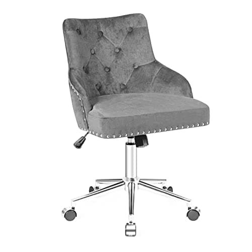 Image of COSTWAY Velvet Office Chair, Height Adjustable Swivel Computer Desk Chair with Nailhead Trim, Ergonomic Rolling Rocking Executive Task Chairs Tufted Leisure Vanity Seat for Home Office (Grey)
