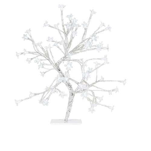 Image of MiniSun LED Cherry Blossom Tree Light, 45cm Silver Branch with Cool White Flowers, Indoor Decorative Table Lamp, Plastic and Metal Construction, Christmas and Party Home Decor