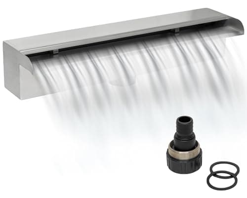 Image of Woodside Stainless Steel Waterfall Fountain, Pond/Pool Rectangular Cascade Water Feature, 45cm