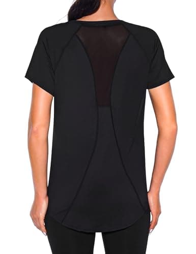 Image of Wayleb Womens Sports Top Gym Shirts V Neck Yoga Running Tops Back Mesh Ladies Loose Quick Dry Short Sleeve T-Shirts Black