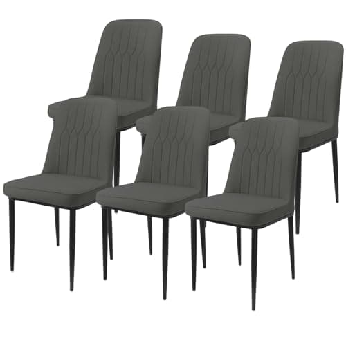 Image of Durrafy Dining Chairs Set of 6 - Grey Upholstered High Back Kitchen chair with Non-Slip Metal Legs, Easy to Clean Home Chairs for Dining Room Living Room Bedroom Kitchen Lounge