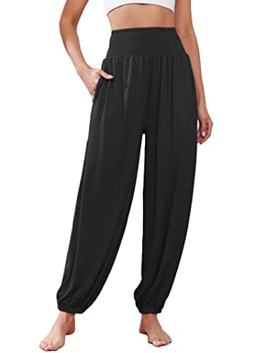 Image of Famulily Womens Oversized Solid Yoga Pilates Pants Trendy Harem Trousers with Pockets Black M