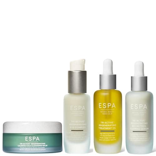 Image of ESPA Tri-Active Regenerating Skincare Set | Cica Cleansing Balm, Eye Cream, Treatment Oil & Bio-Retinol Serum | Age-Defying, Smoothing & Radiance-Boosting Routine