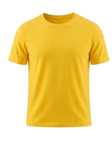 Image of Men’s 100% Cotton T-Shirt – Premium Soft Breathable Summer Short Sleeve Tee, Regular Fit Plain Basic Casual Crewneck Undershirt, Lightweight Daily Wear Top (S-XL) Yellow