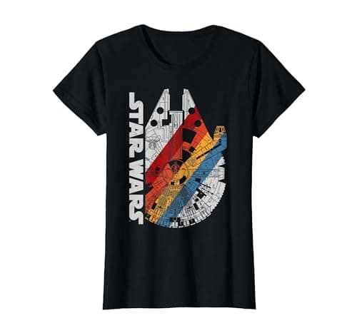Image of Star Wars Millennium Falcon Top View Striped Poster T-Shirt, Women, Black, X-Small