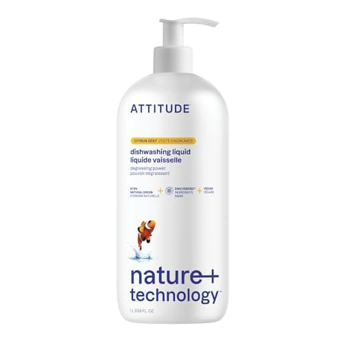 Image of ATTITUDE Washing Up Liquid, EWG Verified, Plant-Based & Vegan Dish Soap, Naturally Derived, Citrus Zest Scent, 1 Liter