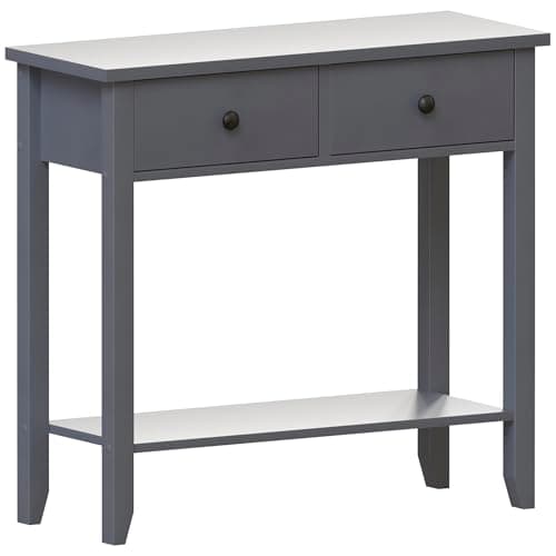 Image of Vida Designs Windsor 2 Drawer Console Table | Grey | Living Room Furniture | 74H x 80W x 30D cm | with Undershelf | Large Capacity Storage