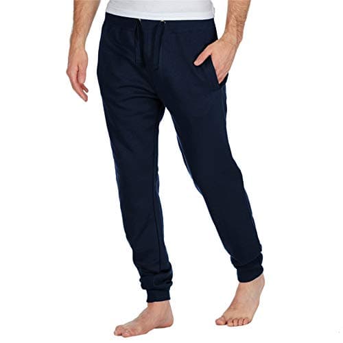 Image of Mens/Boys Lounge Cuffed Pants Pyjama Pjs Joggers Style Bottom Brushed Fleece Cotton Rich Plain Soft Warm Nightwear (Navy/Blue, X-Large)