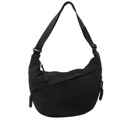 Image of YiYunTE Crossbody Bag Nylon Crescent Cross Body Bag, Women Ladies Girls Dumpling Sling Half Moon Bags, Large Cross Over Hobo Bags Men Across Body Bag Black Side Shoulder Bags for Travel Shopping