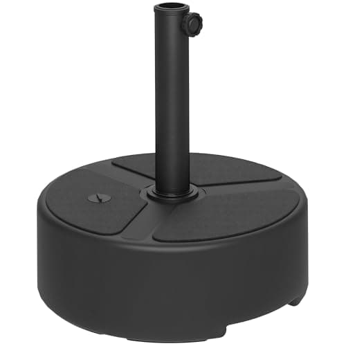 Image of Outsunny Round Garden Parasol Base, Garden Umbrella Stand Heavy Duty Parasol Base, Filled Up to 20kg with Stand or 18kg with Water for 38, 48 mm Poles, Black