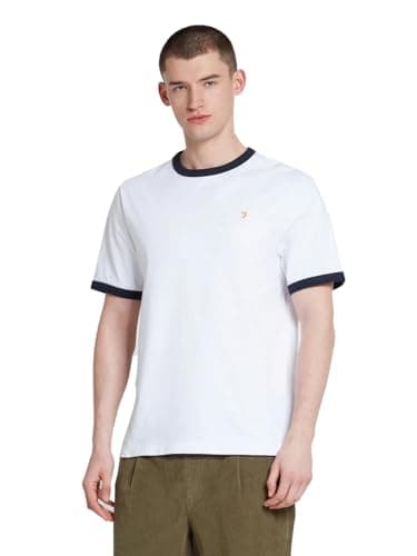 Image of Farah Mens Ringer T-Shirt Short Sleeve Lifestyle Cotton White L